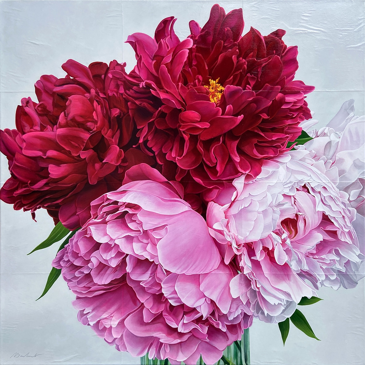 Pivoines 5.2026 - Acryl. papier sur toile - 90 x 90 cm