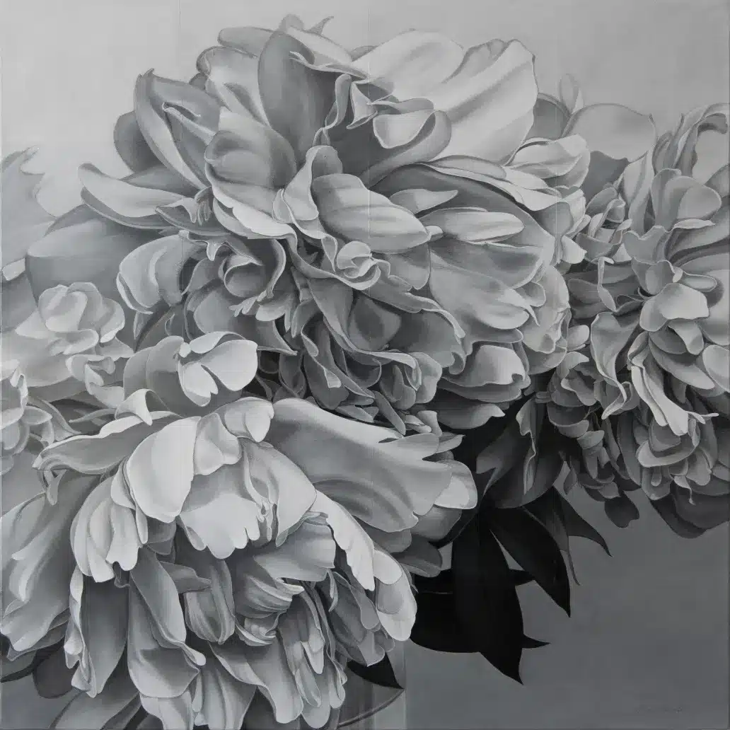 Pivoines 2.2025 - Acryl. papier sur toile - 90 x 90 cm