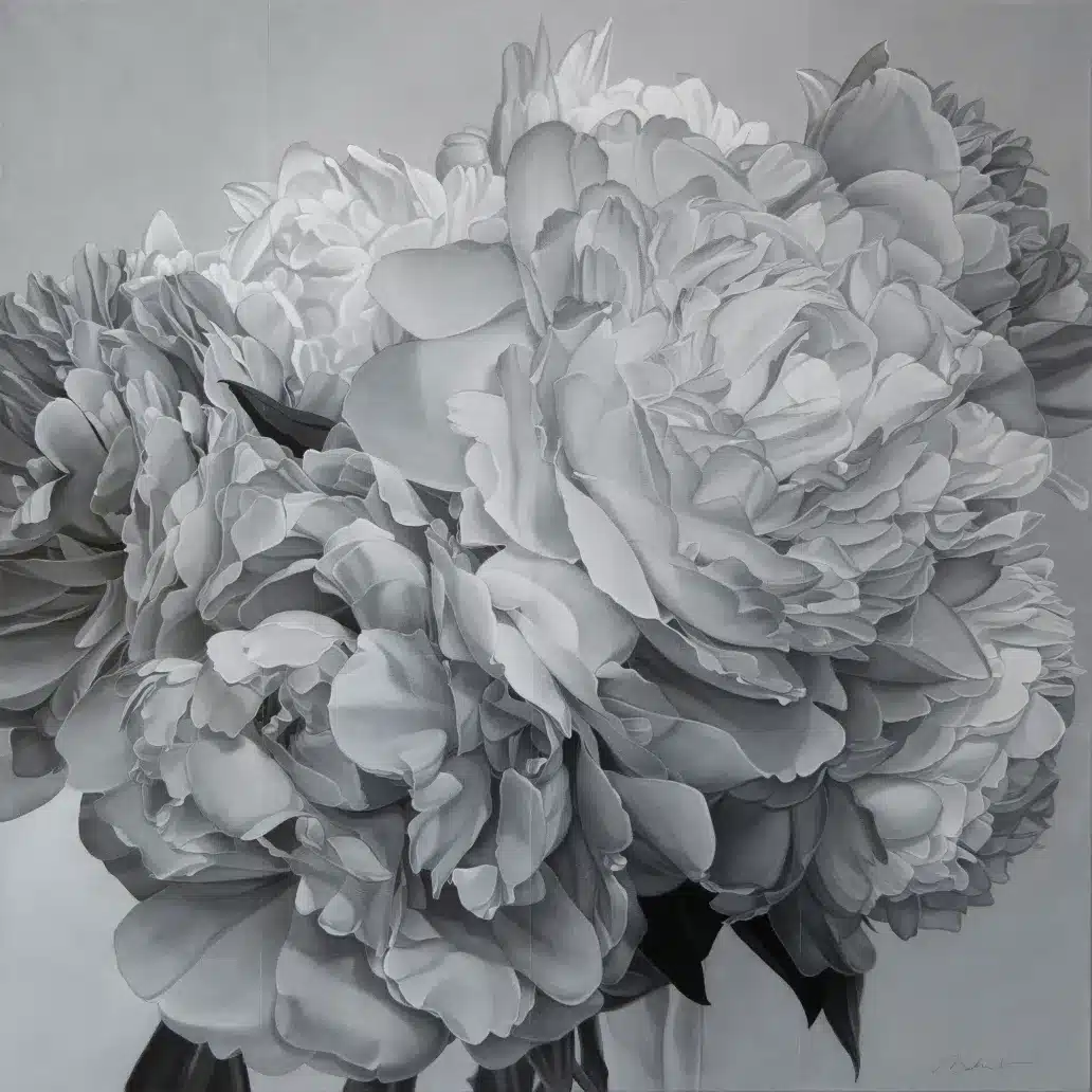 Pivoines 3.2025 - Acryl. papier sur toile - 90 x 90 cm